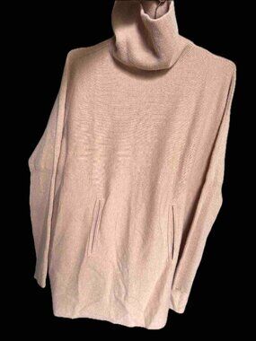 Garnet Hill Blush Peach Cashmere Wool Oversized Turtleneck Tunic w/ welt pockets